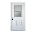 Terran Time Fiberglass Entry Door with Brickmould, Blinds, High Quality Vinyl Frame, Primed Wooden Grain K017-36BWL