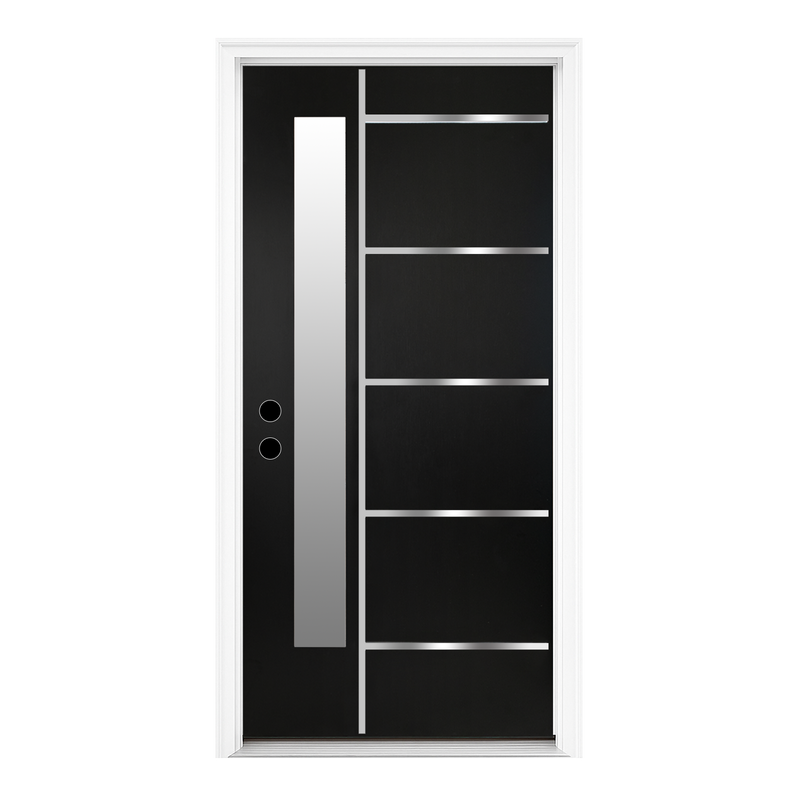 Visco Modern | Textured Fiberglass Door with Metal Inlays & Frosted Glass